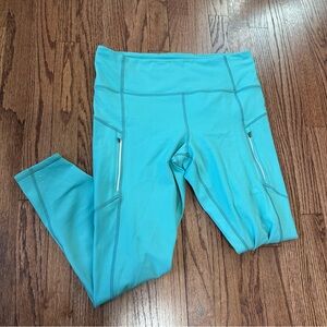 ATHLETA Teal Fleece-Lined Zip Cold-Weather Leggings